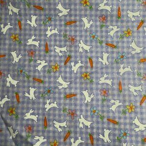 Easter Bunny Check Purple Floral Carrots 53"x44" Cotton Quilt Fabric Craft #964